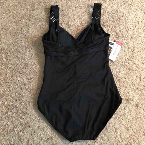 NEW Jantzen Women's Draped Solids Surplice 1-pc Swimsuit Black Size 10 M Modest - Picture 14 of 16